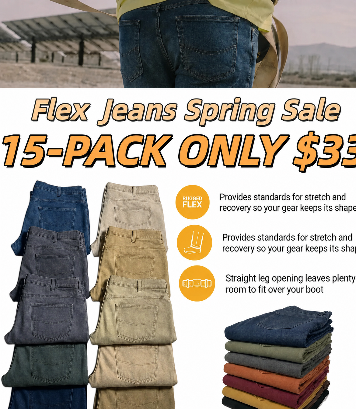 Promotion Men's Flex Jeans with 7 Pockets