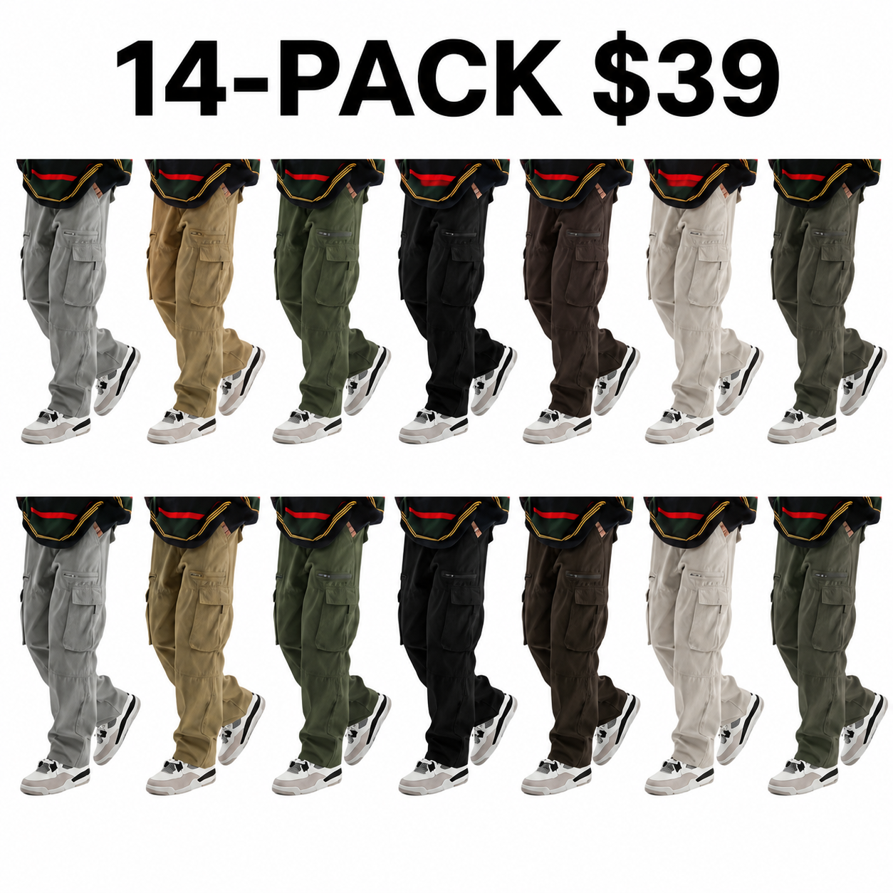 Men's Casual Cargo Pants with Drawstring Waist