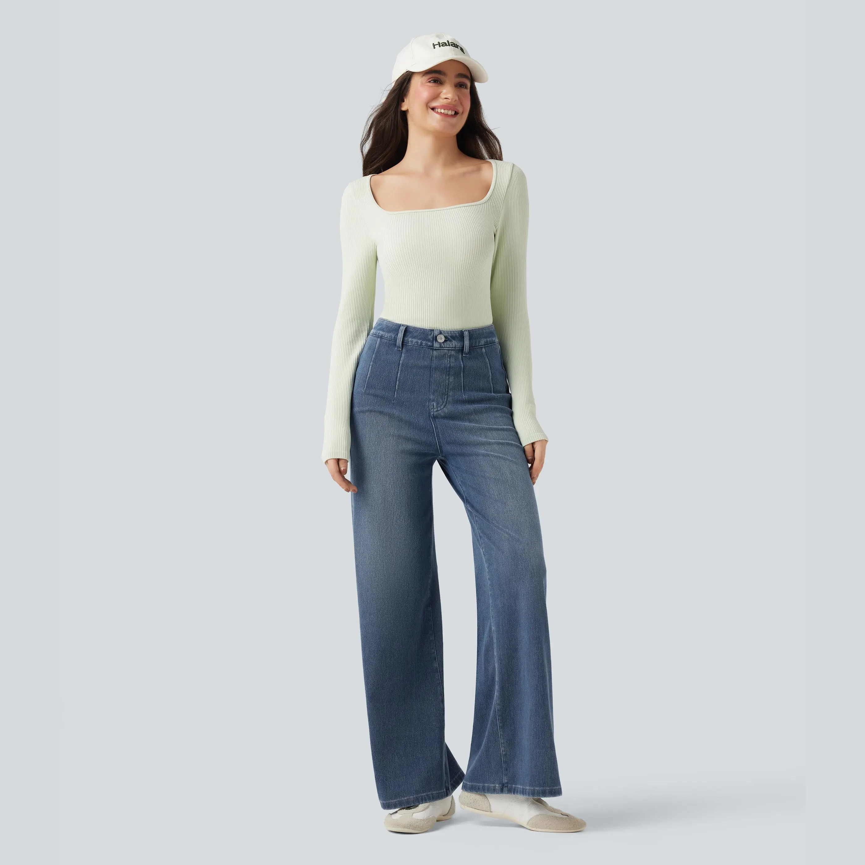 High Waisted Tummy Control Wide Leg Jeans