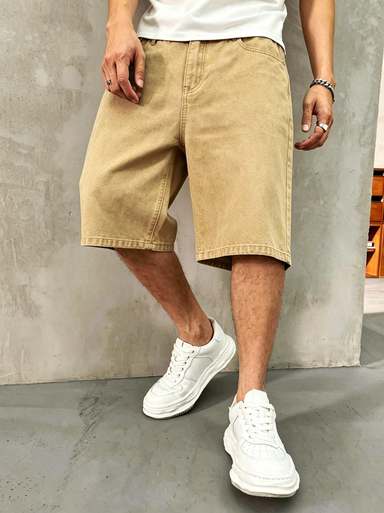 Men's Solid Color Plain Denim Shorts, Regular Fit Classic Casual Streetwear Comfy Fashion Basic Shorts for Daily Wear, Men's Bottoms Menswear for All Seasons