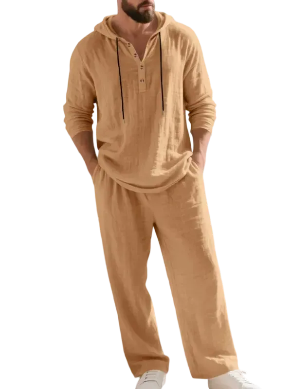 ⚡24-HOUR FLASH SALE 🔥Linen Men's Hooded Casual Loose Top & Pants 2-Piece Set