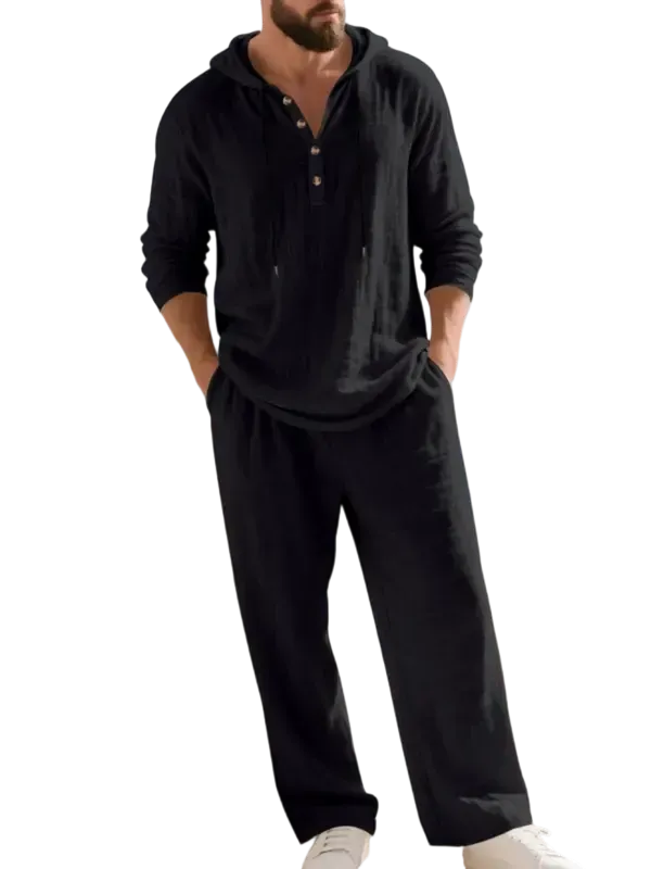 ⚡24-HOUR FLASH SALE 🔥Linen Men's Hooded Casual Loose Top & Pants 2-Piece Set