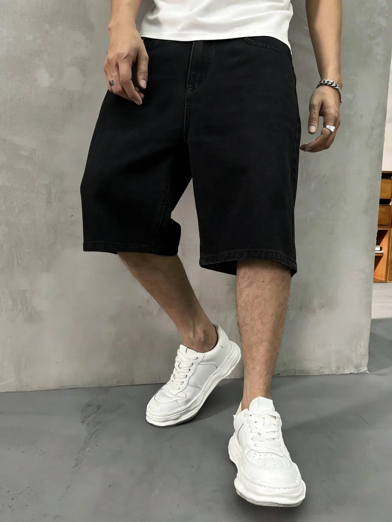 Men's Solid Color Denim Dad Shorts - Casual Comfy Fit