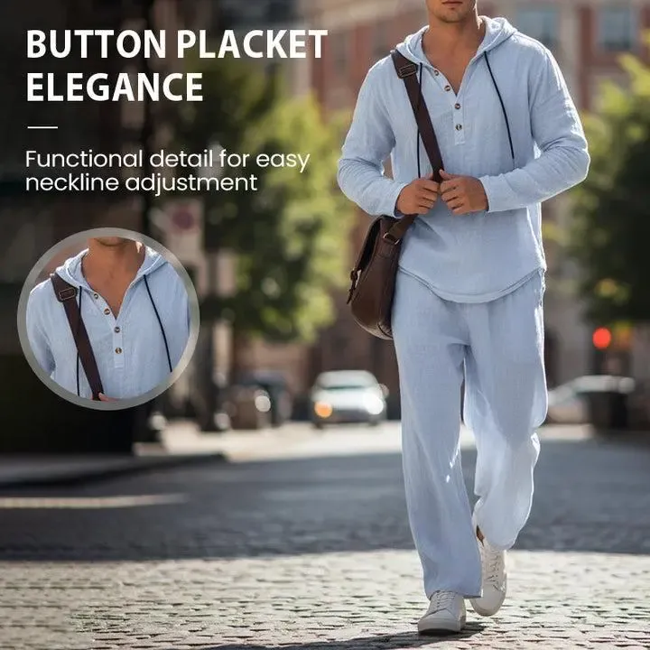 ⚡24-HOUR FLASH SALE 🔥Linen Men's Hooded Casual Loose Top & Pants 2-Piece Set