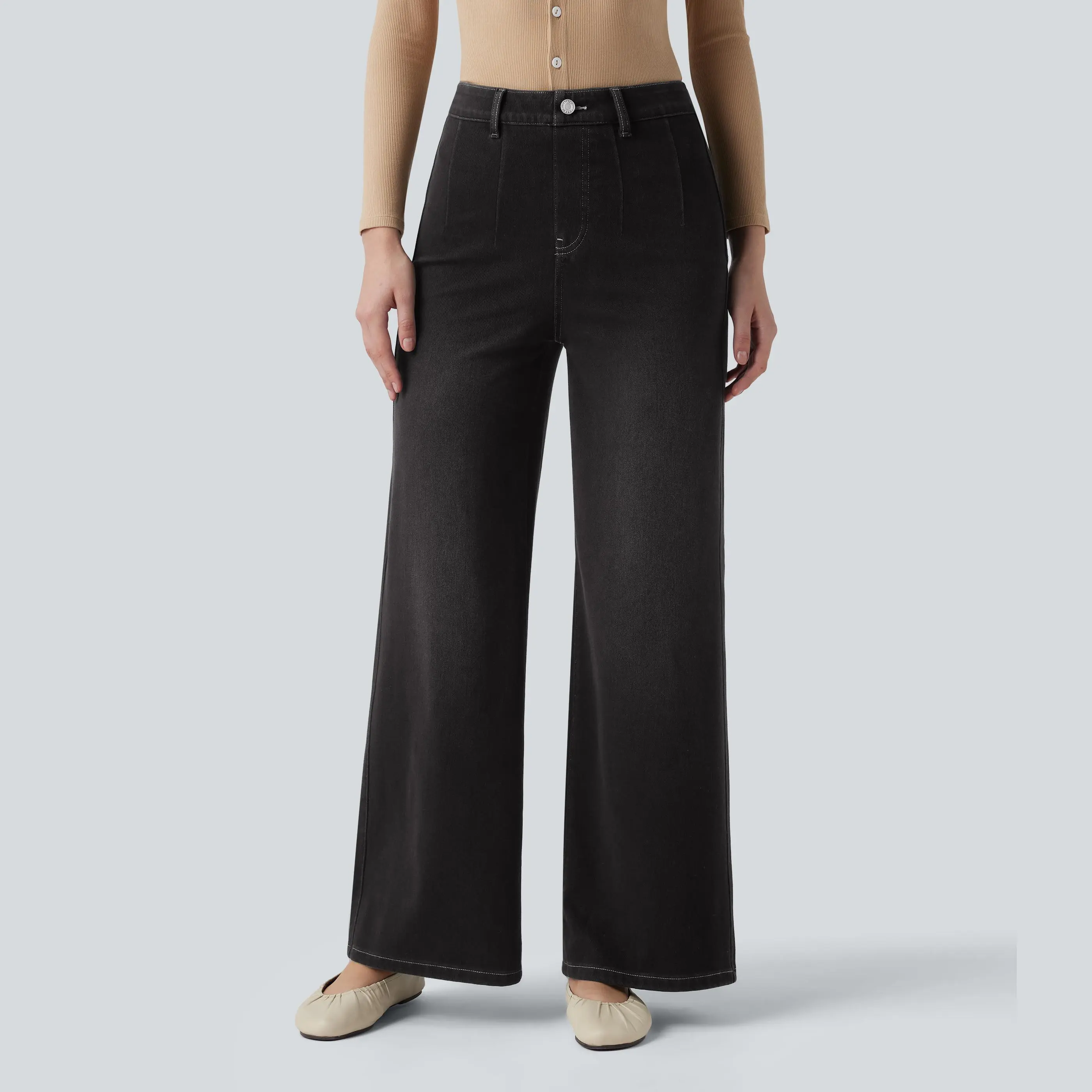 High Waisted Tummy Control Wide Leg Jeans