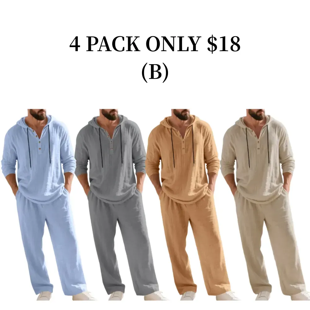 ⚡24-HOUR FLASH SALE 🔥Linen Men's Hooded Casual Loose Top & Pants 2-Piece Set