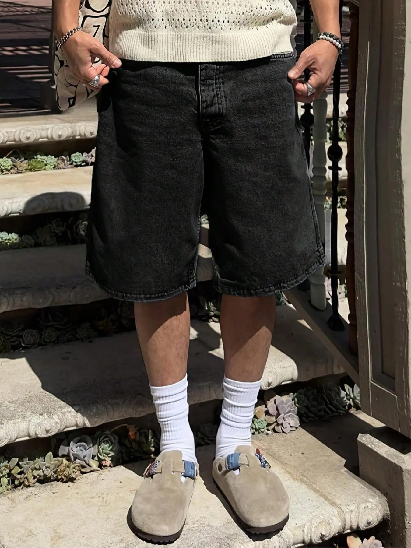 Men's Solid Color Denim Dad Shorts - Casual Comfy Fit