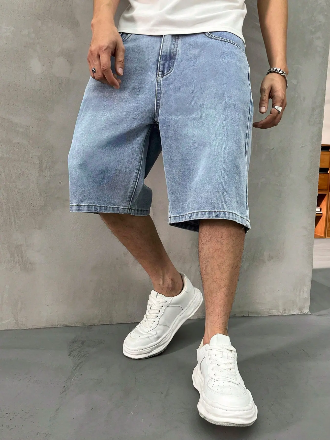 Men's Solid Color Denim Dad Shorts - Casual Comfy Fit