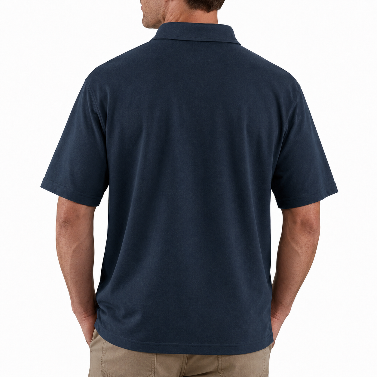 Navy polo back view