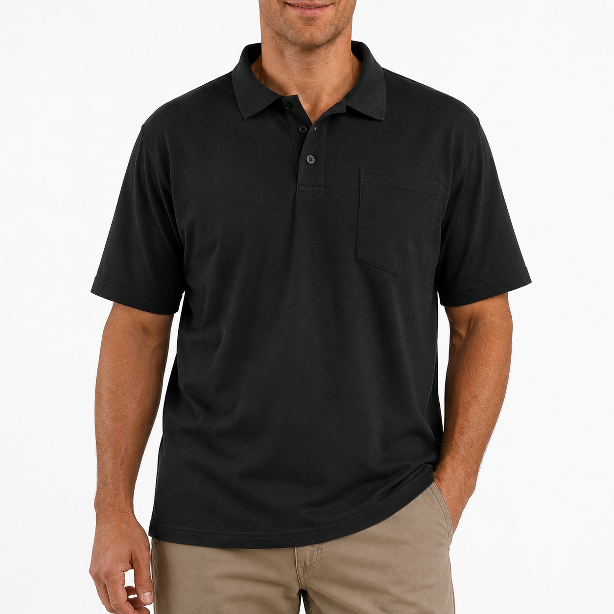 Black polo casual outfit front view