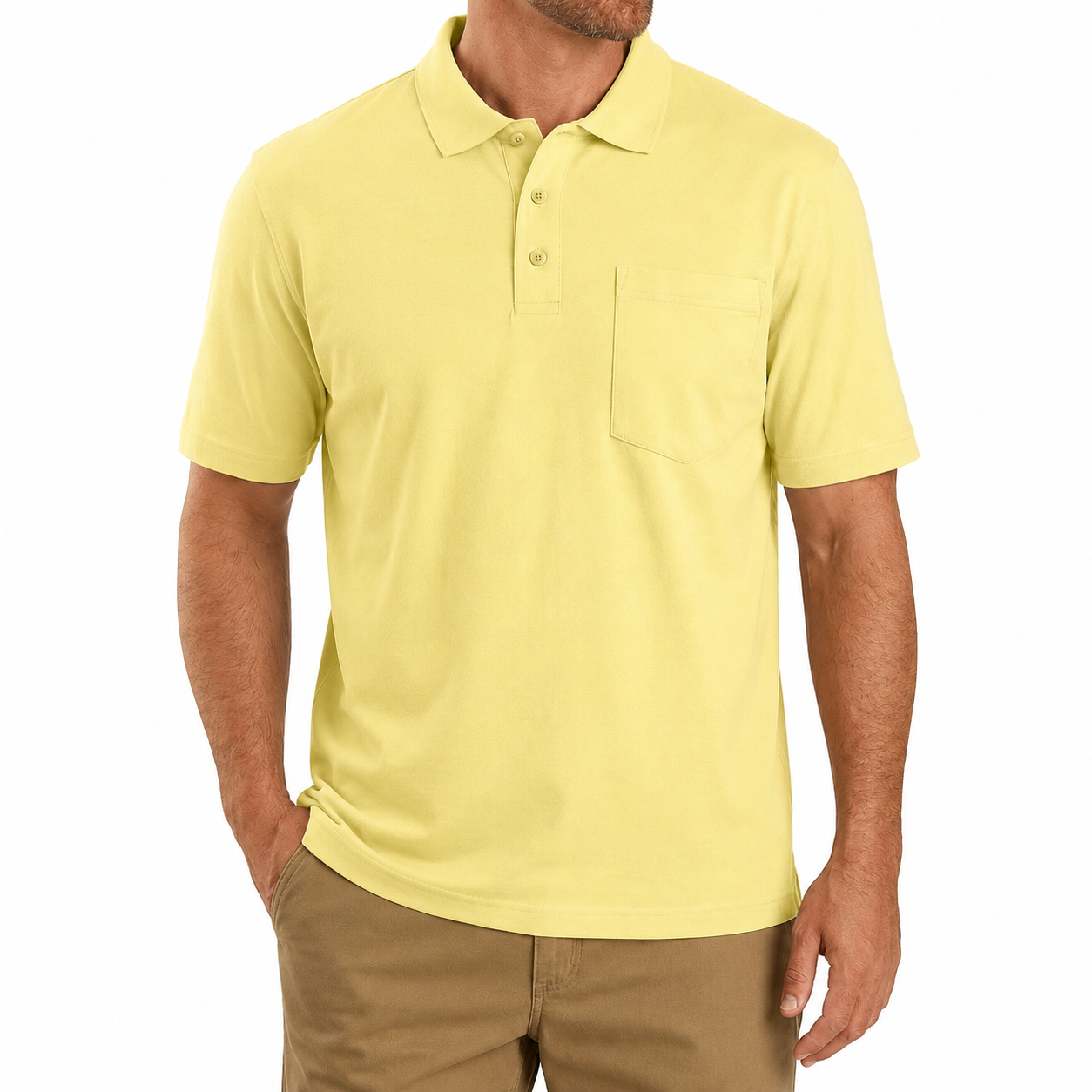 Yellow classic pocket polo shirt front view