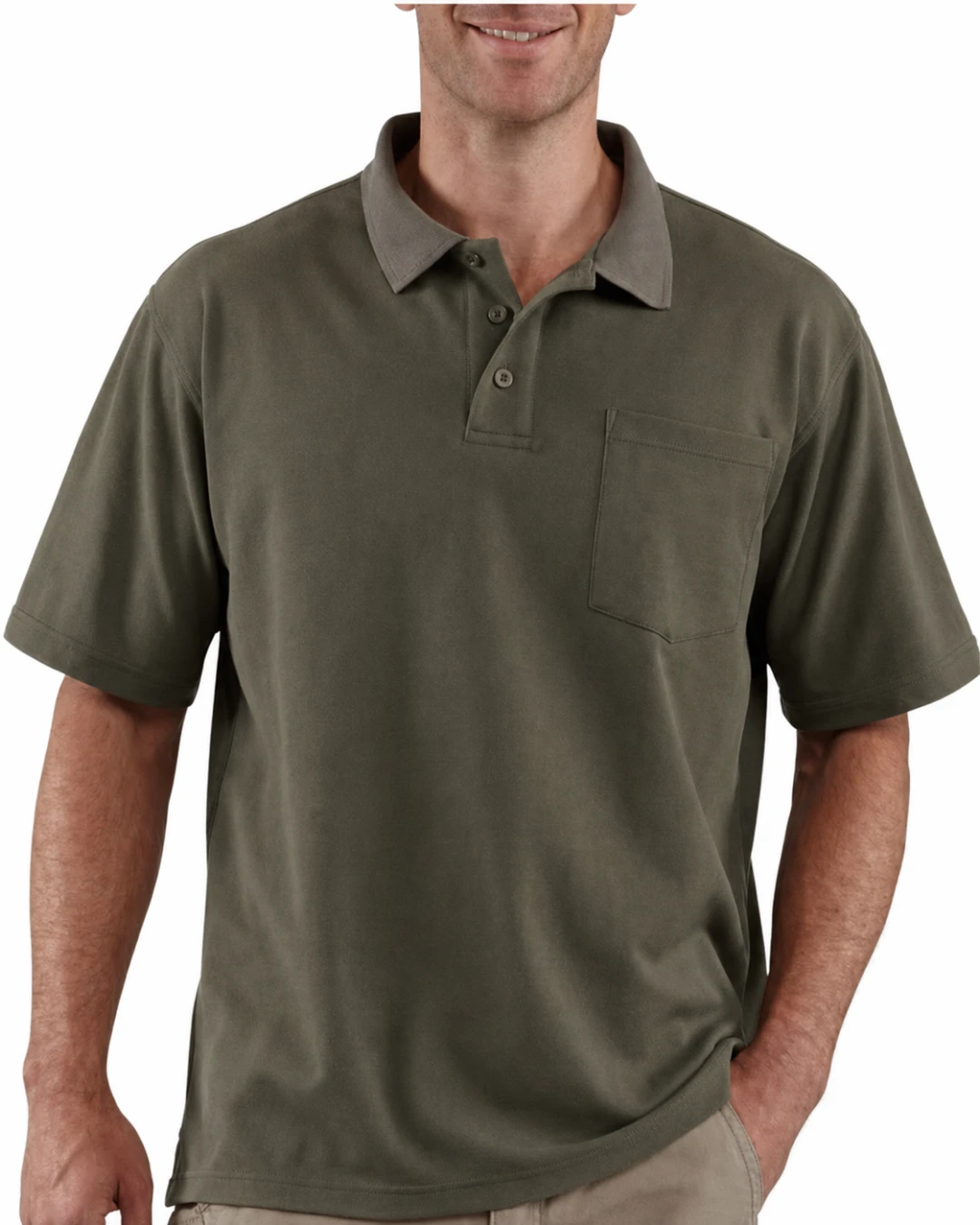 Olive classic pocket polo shirt front view