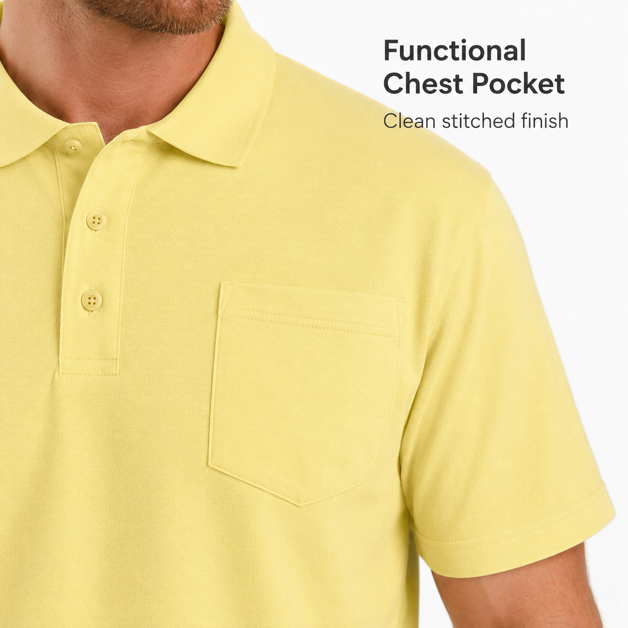Yellow polo functional chest pocket detail