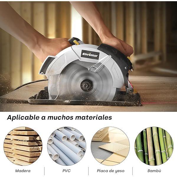 Sierra Circular 1200W, Sierra Circular de Mano 5800RPM, 2 Hojas de Sierra de 24T+40T(Ø185mm), Corte 62mm(90°)/42mm(45°), Guía Láser, para Cortar Madera, Metal Blando, Plástico