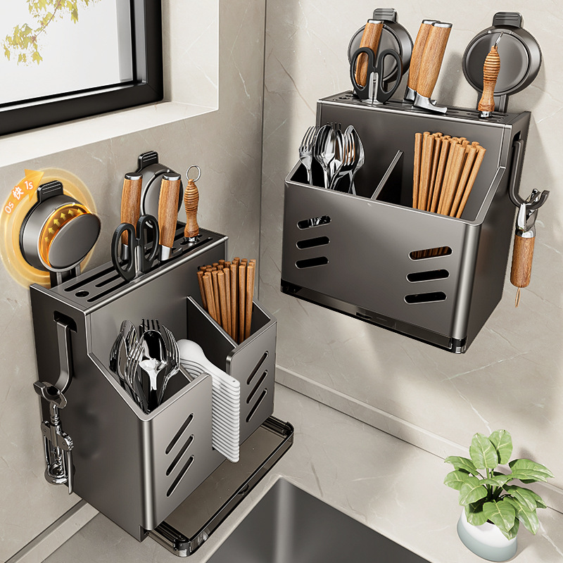 Household kitchen suction cup knife holder, multi-functional wall-mounted chopsticks and knife holder, no drilling required.
