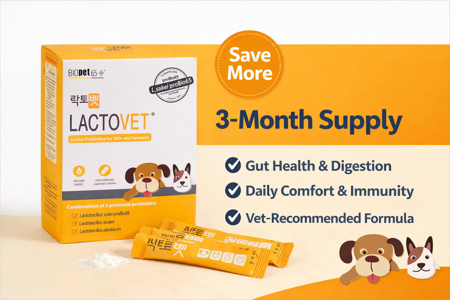 LactoVet Probiotic for Dogs & Cats – 4 Box Bundle (3‑Month Supply) | Vet‑Recommended Digestive & Immune Support Supplement