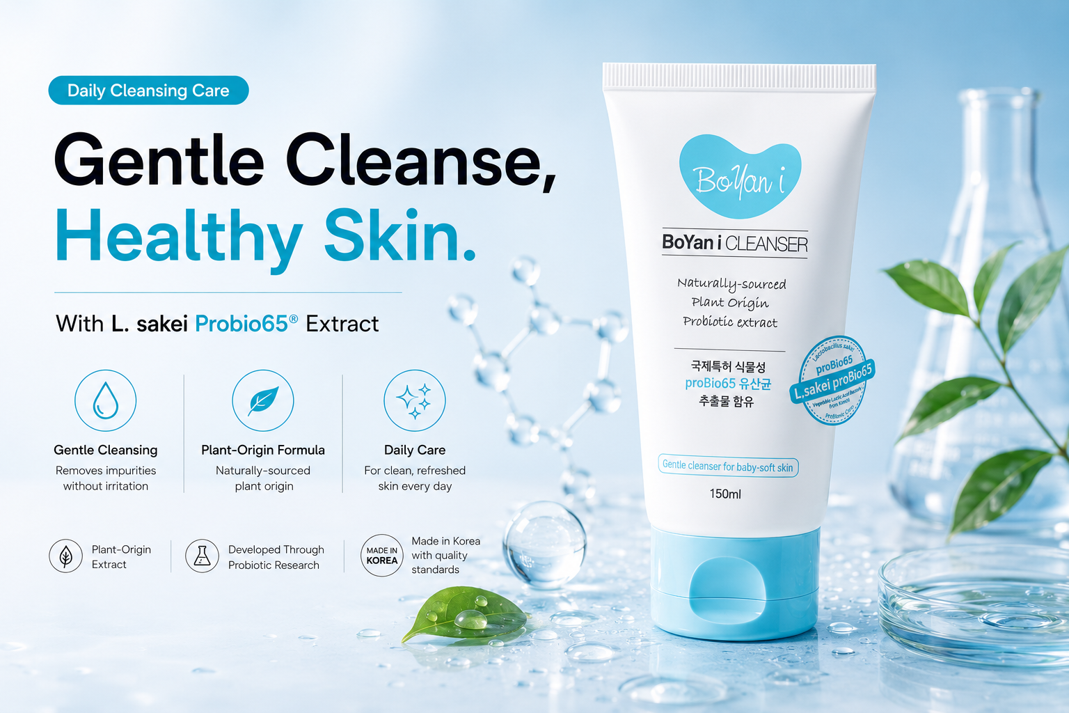 Boyan I Cleanser | Korean Probiotic Face & Body Cleanser for Sensitive, Dry & Eczema-Prone Skin