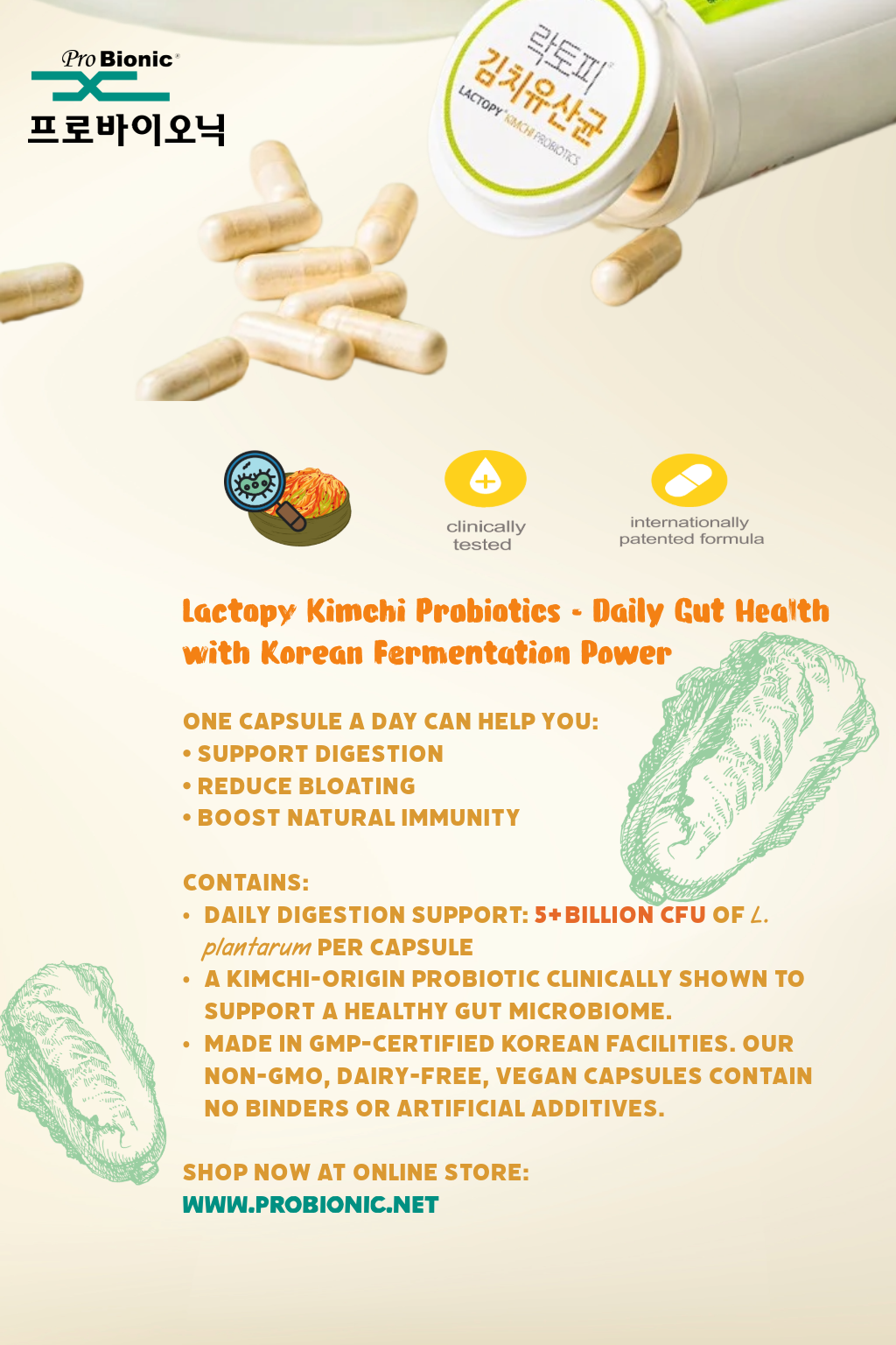 LACTOPY® Kimchi Korean Probiotic | Daily Gut Health, Digestive & Immune Support