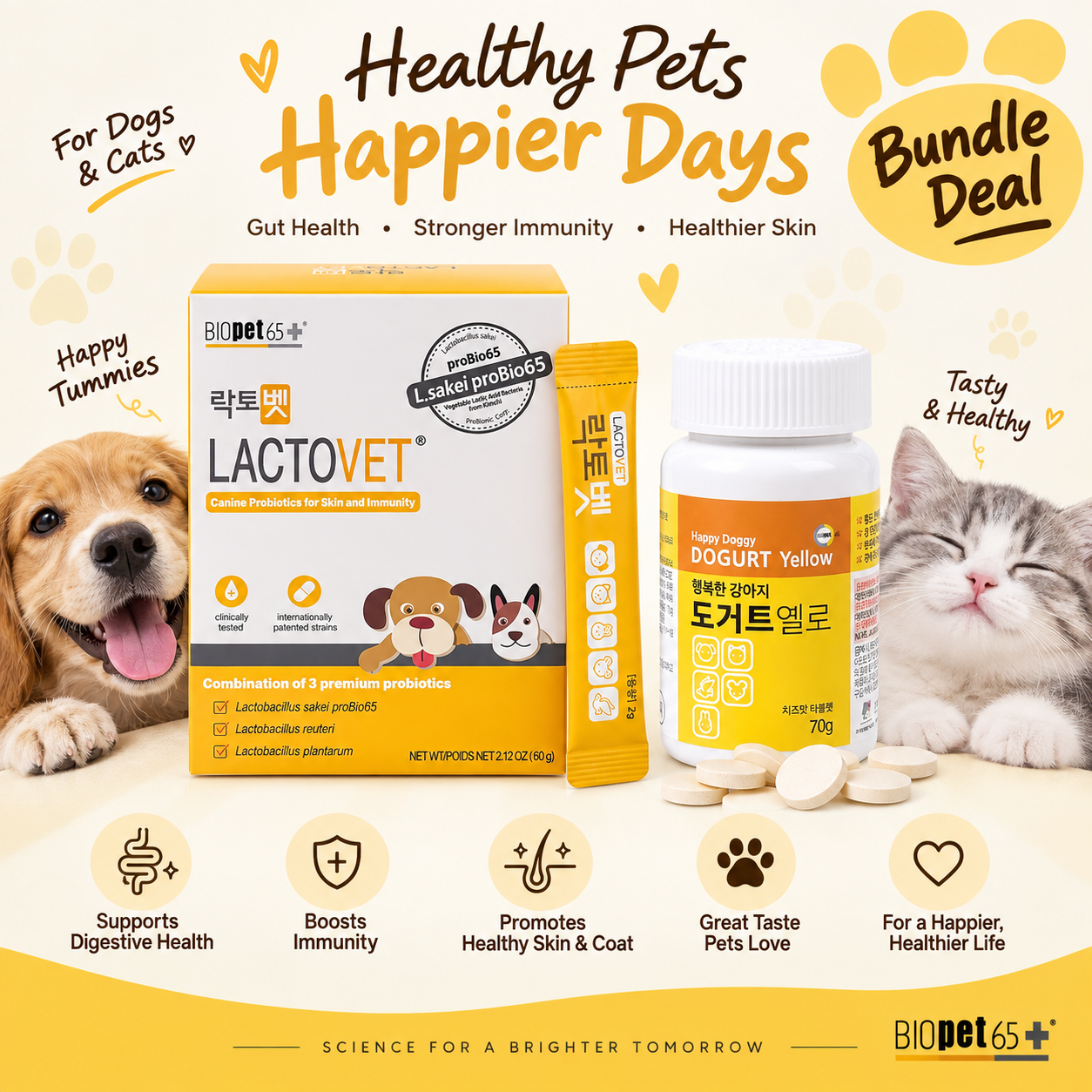 Lactovet® + Doghurt Yellow Bundle | Probiotics for Dogs for Gut, Immunity & Skin Health