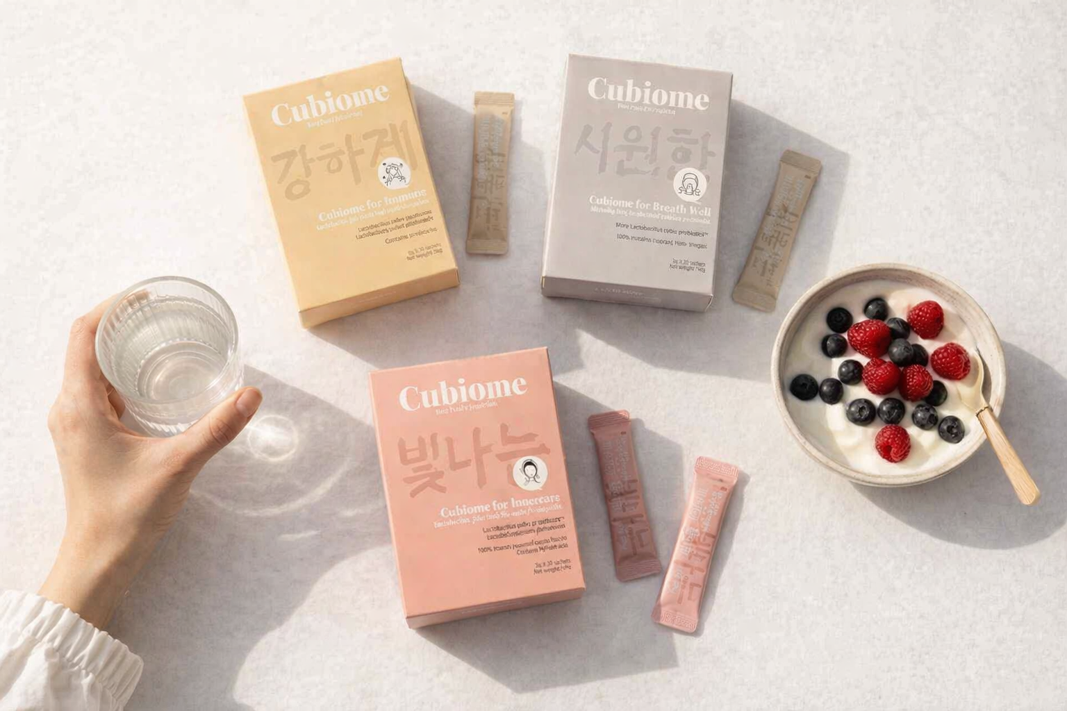 Cubiome® For Skin | Korean Synbiotic Probiotic with Collagen for Skin Barrier, Sensitive Skin & Gut-Skin Microbiome Support
