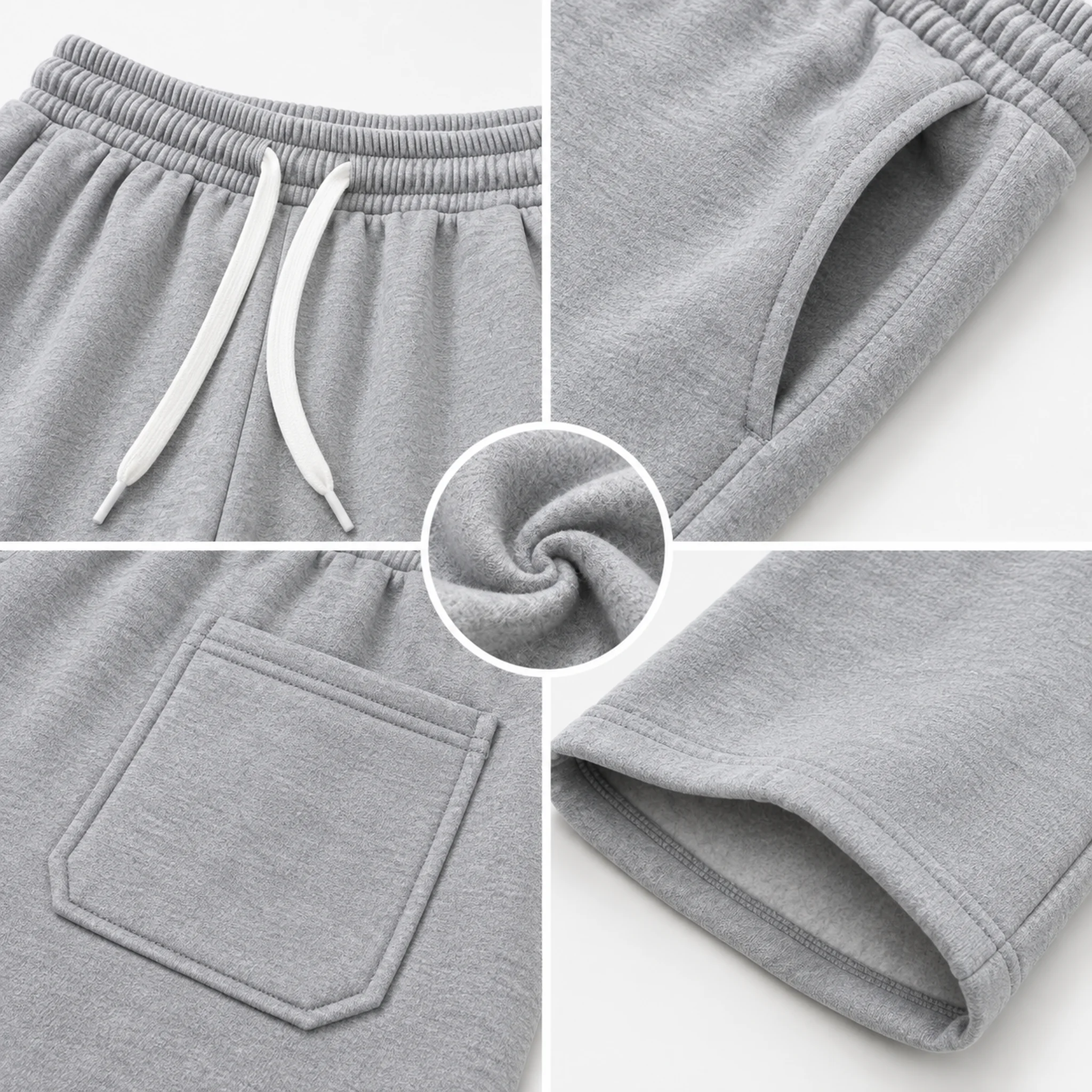 Elastic waist, pockets, seams, hems and brushed interior details