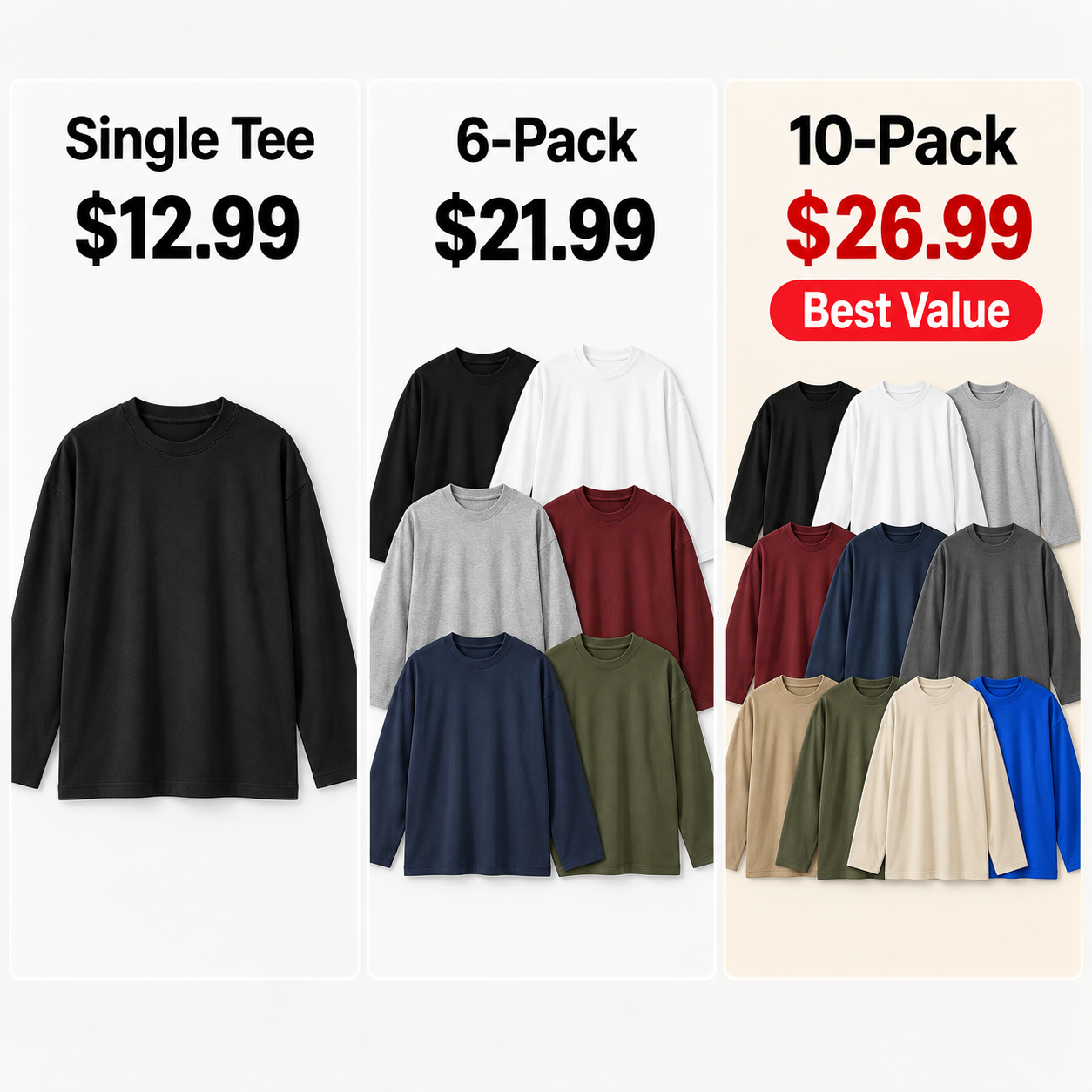 single tee 6-pack and 10-pack value
