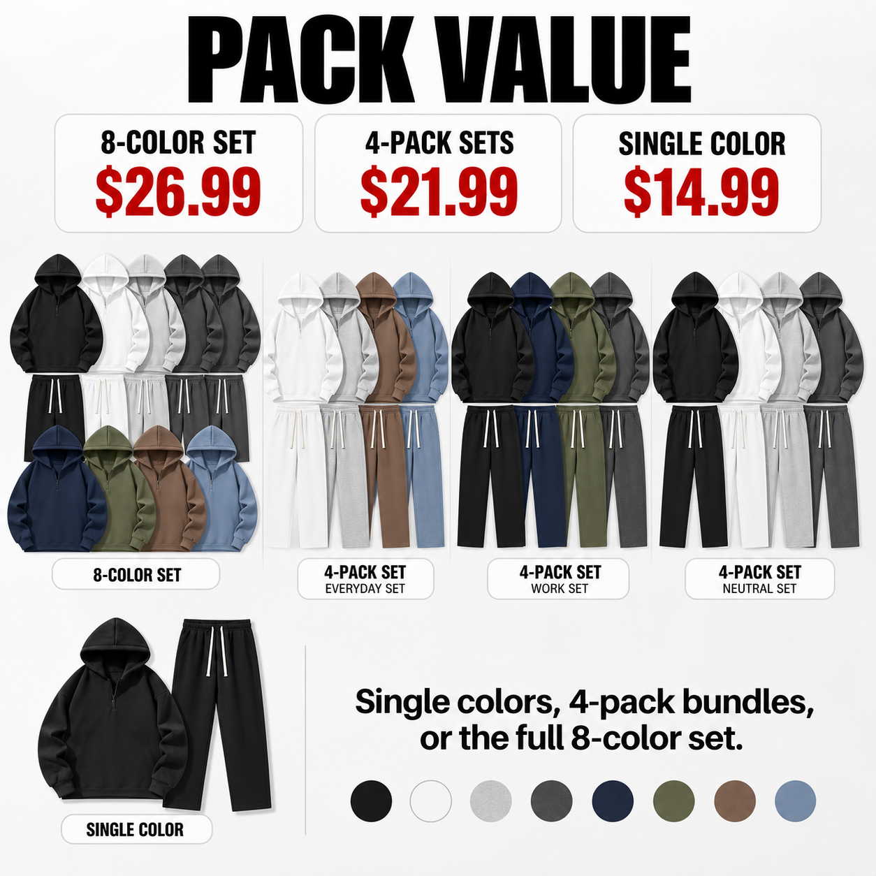 single color 4-pack and 8-color set value