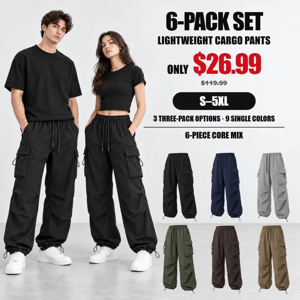 Unisex Lightweight Water-Resistant Cargo Pants – 3-Pack & 6-Pack