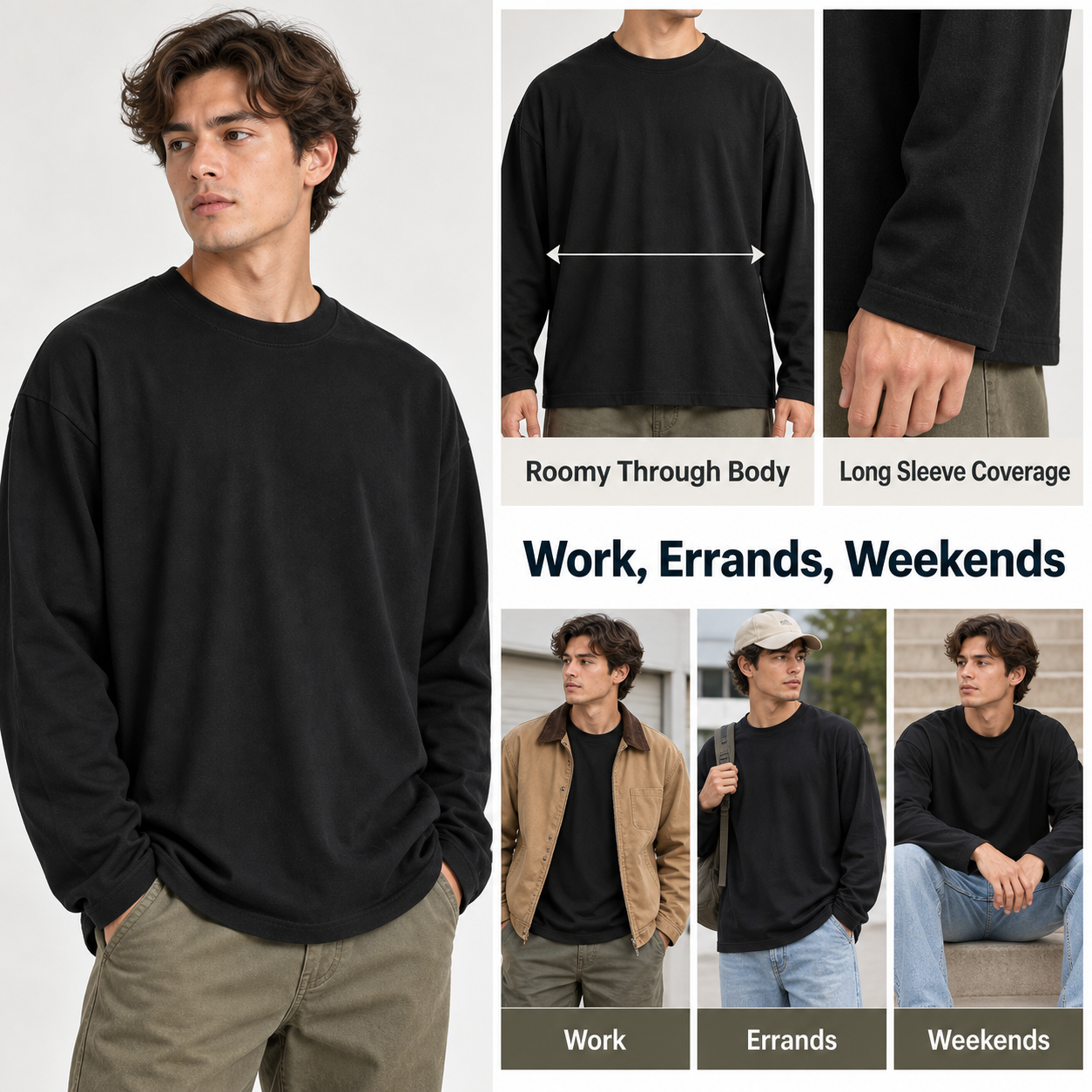 men's relaxed long sleeve tee fit and everyday use