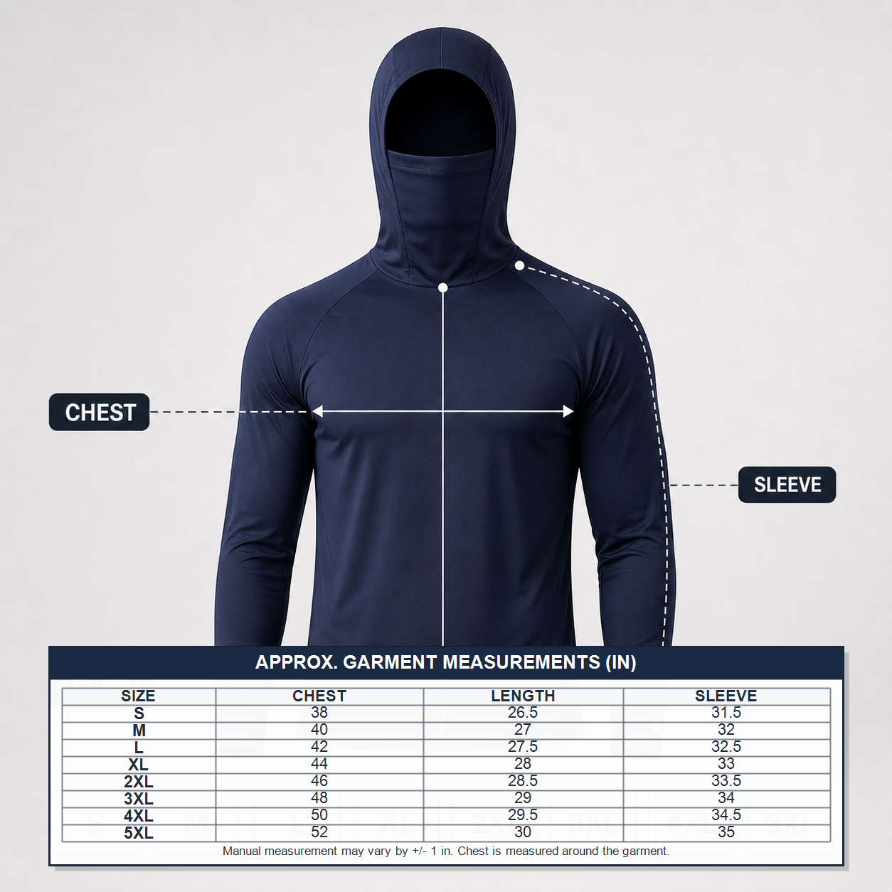 fitness hoodie size guide