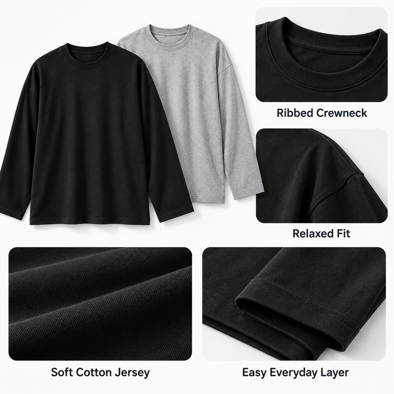 men's relaxed long sleeve crewneck tee features