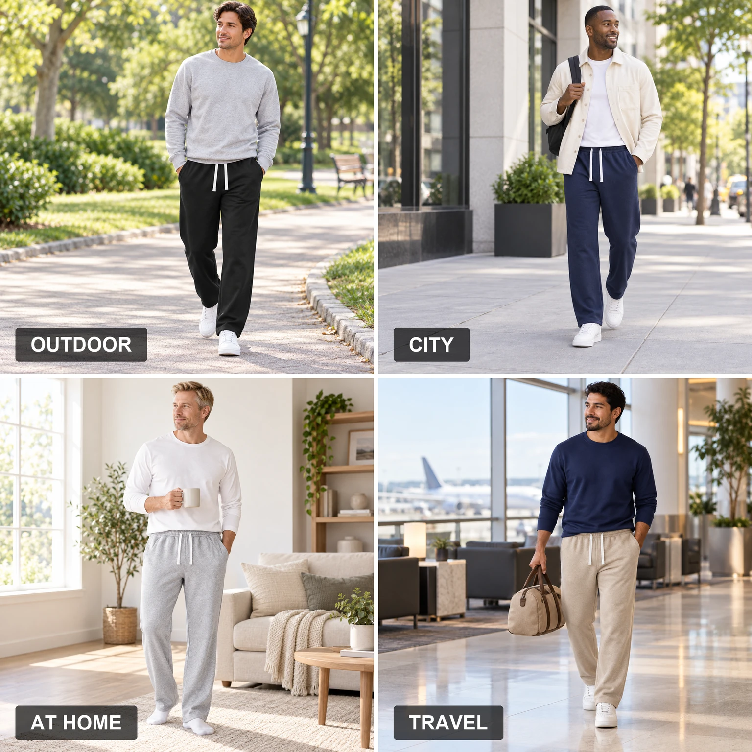 Men's drawstring sweatpants for outdoor, city, home and travel wear