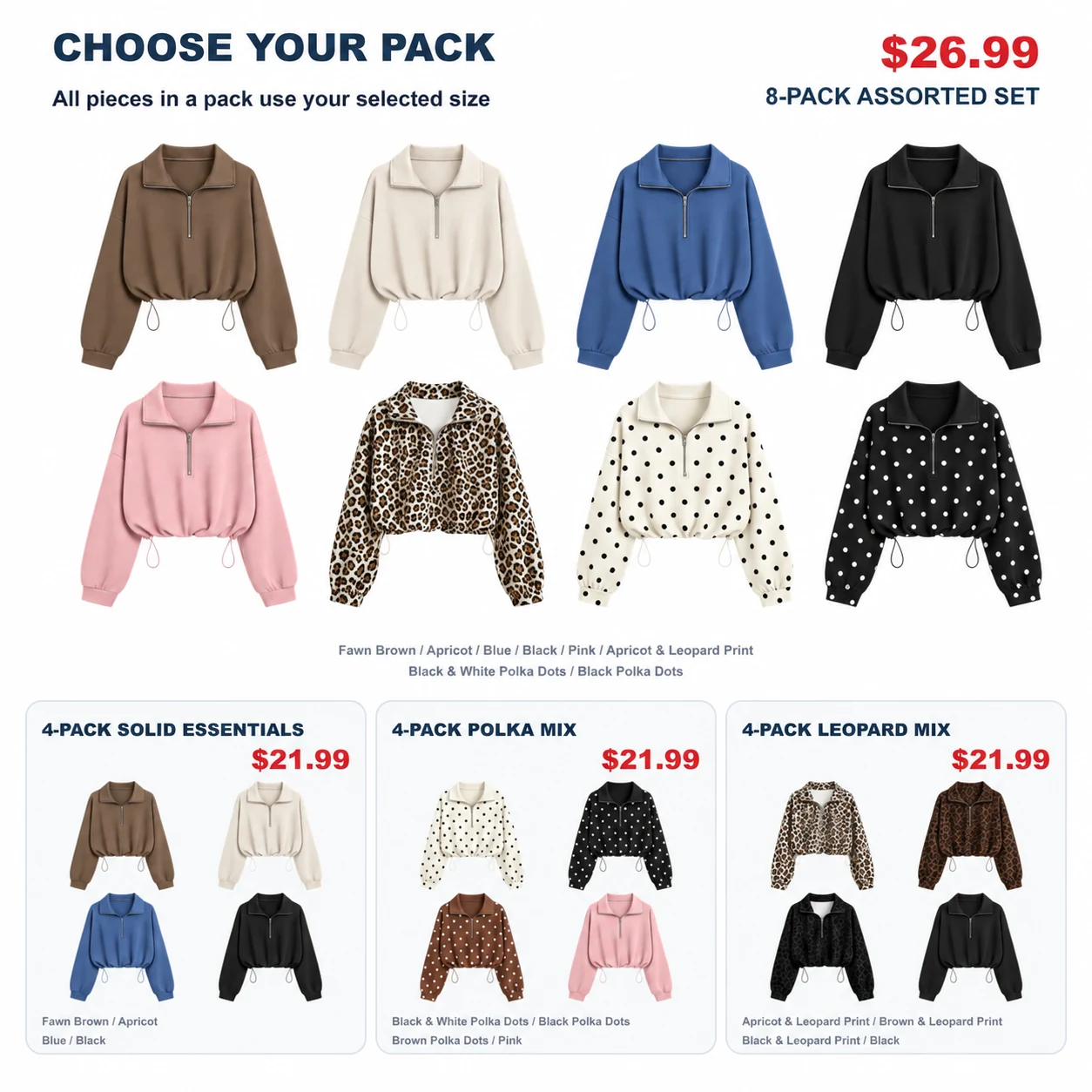 Eight-pack, three four-pack options and single-color choices