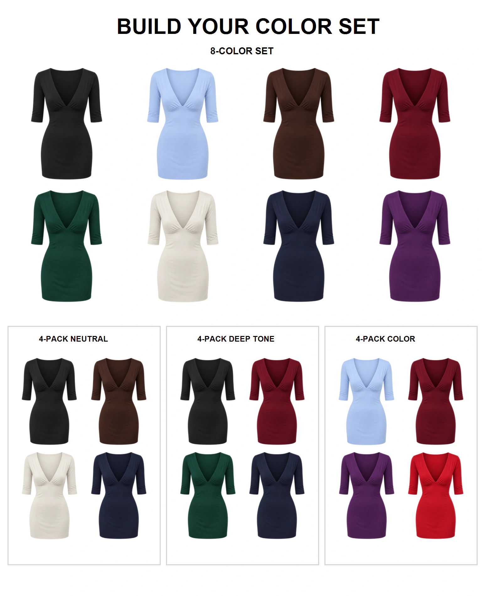 Eight-color set four-pack combinations and single-color dress options