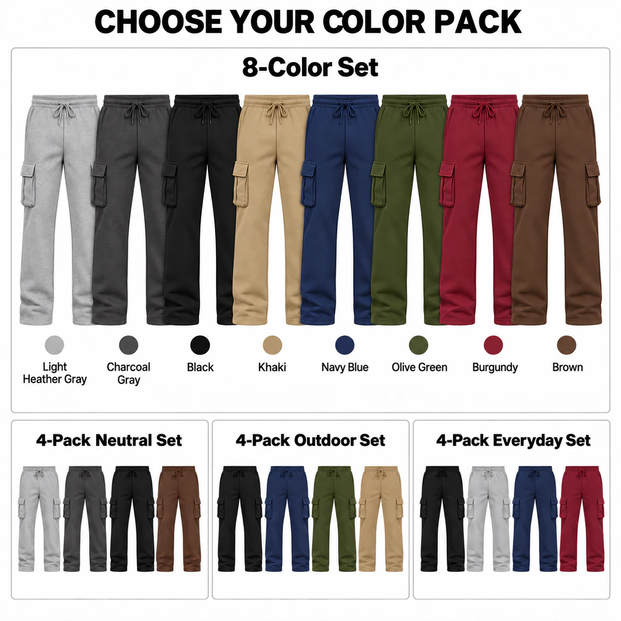 Complete eight-color set, three coordinated four-packs and individual colors