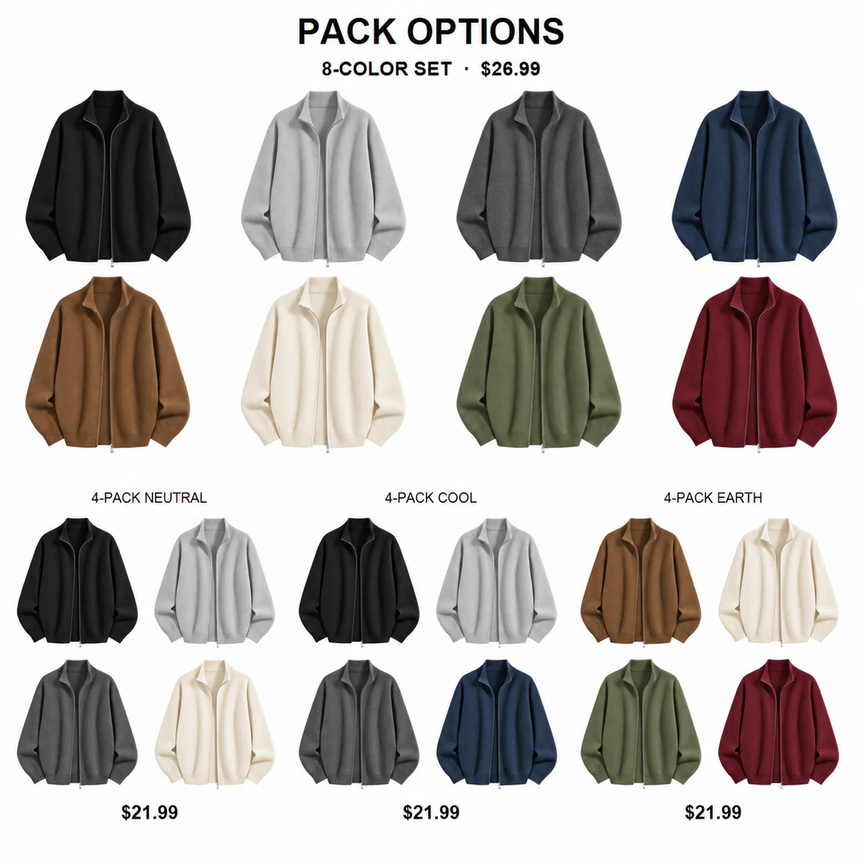 Complete eight-color set and three coordinated four-pack options