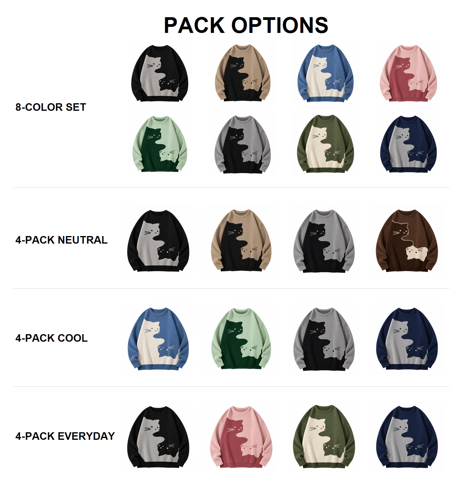 Eight-color set, three four-pack choices and single-color options