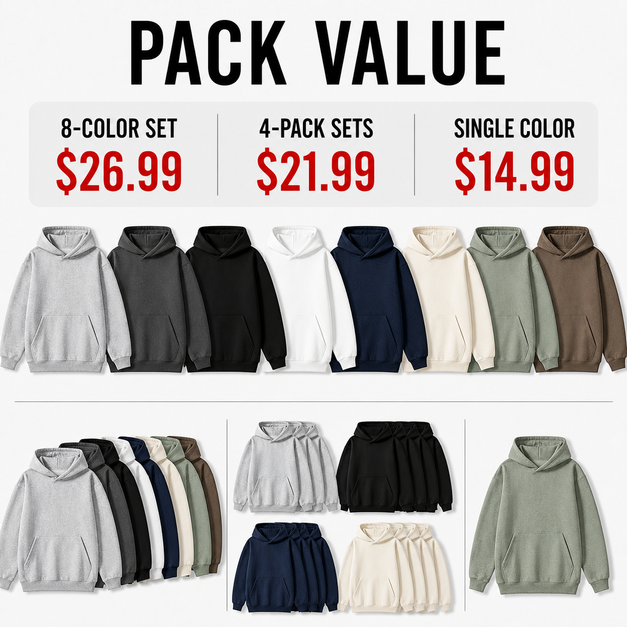 hoodie single 4-pack and 8-color set value