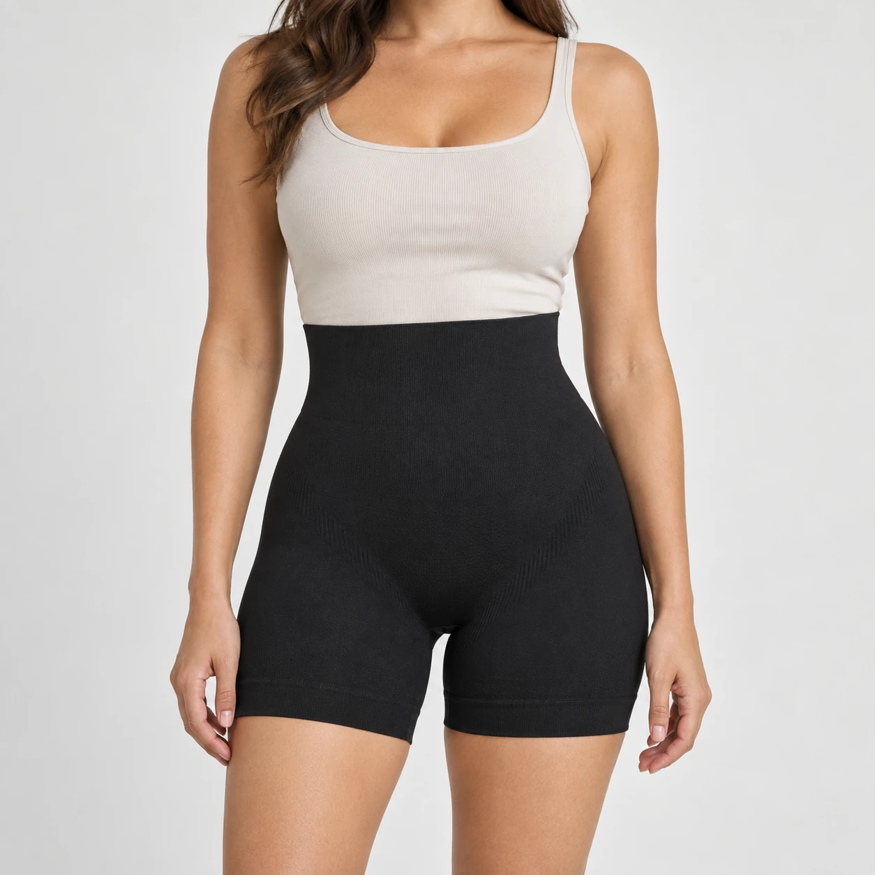 Women high-waisted shapewear shorts front fit view