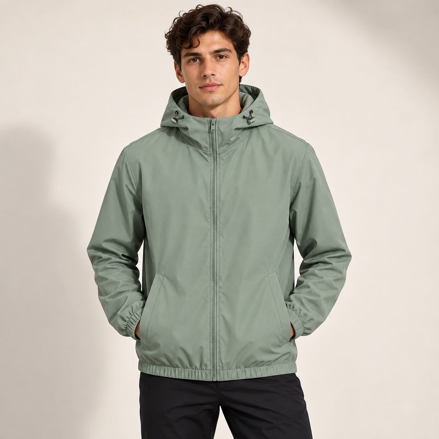 Unisex hooded full-zip jacket front fit view