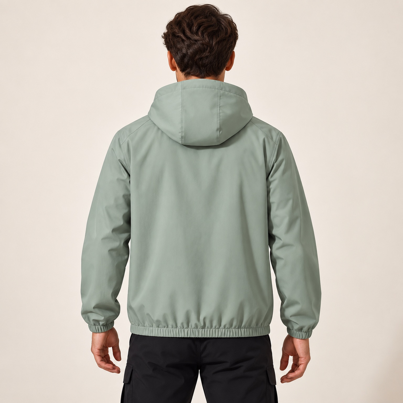 Unisex hooded full-zip jacket side and back view