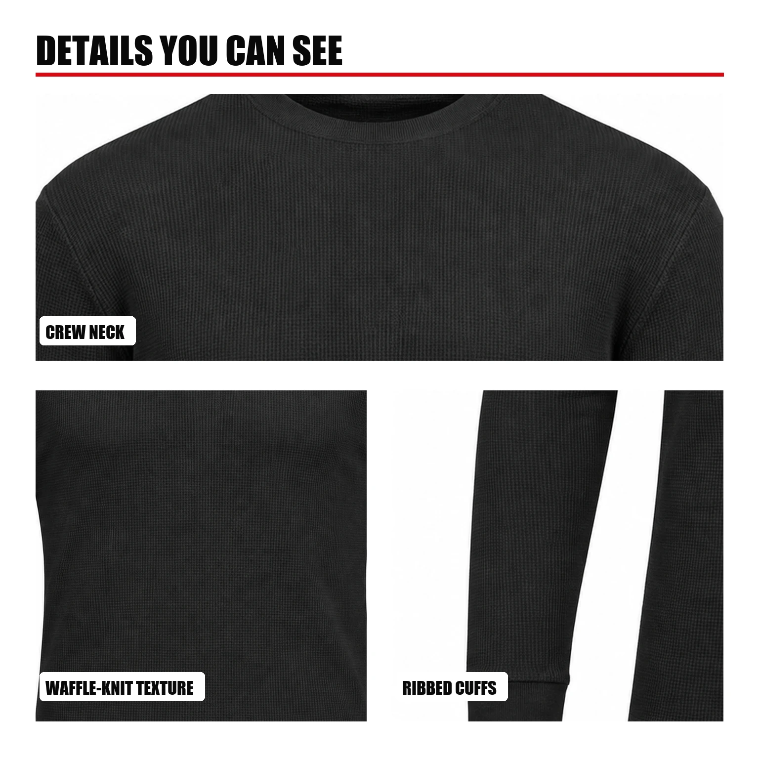 Waffle-knit crew neck, shoulder, cuff and fabric details