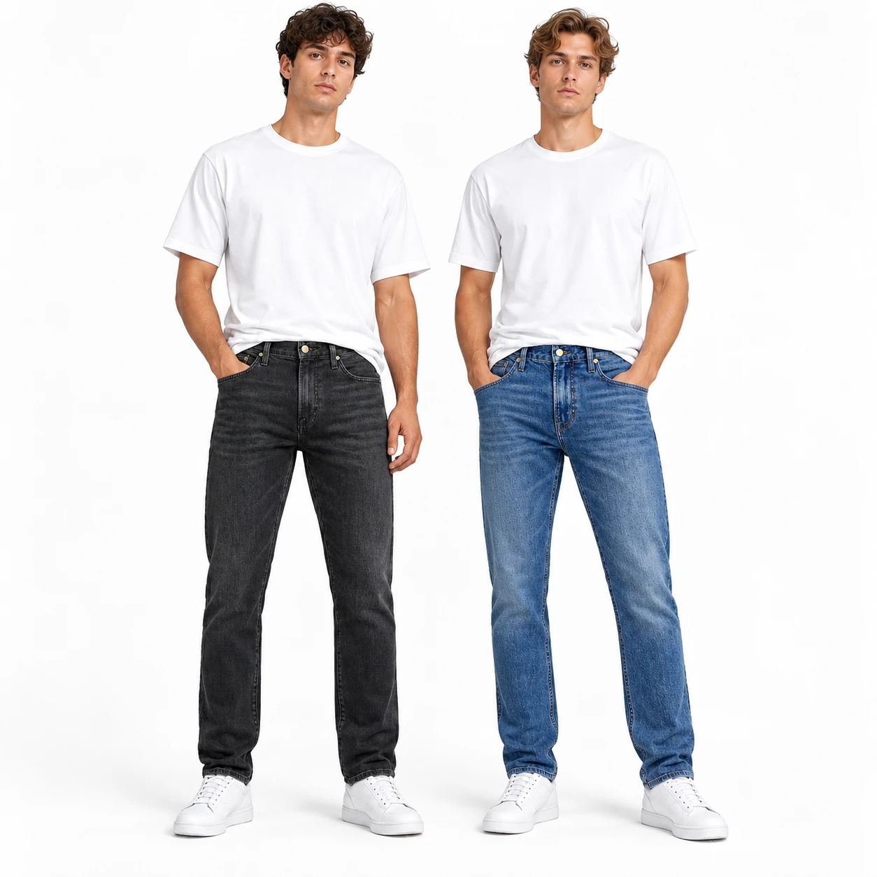 Men slim straight stretch jeans front fit view