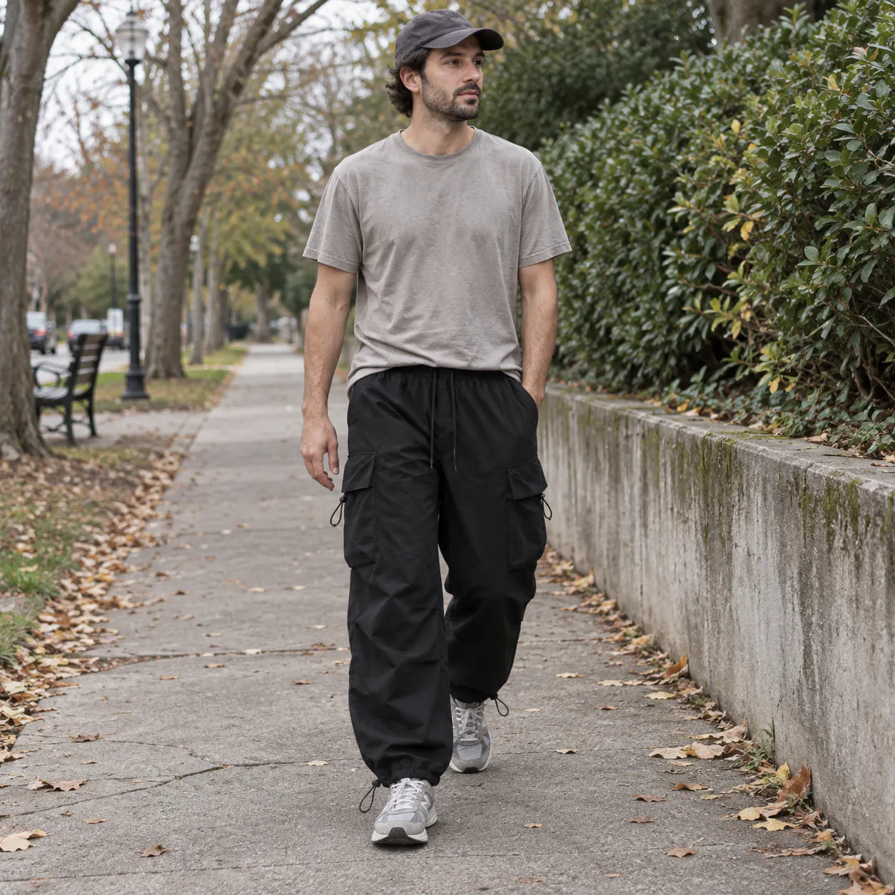 Unisex lightweight cargo pants front lifestyle view