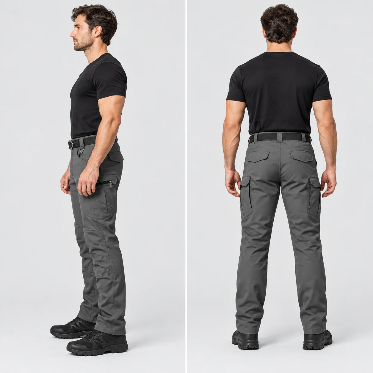 Men's fleece-lined tactical cargo pants side and back fit