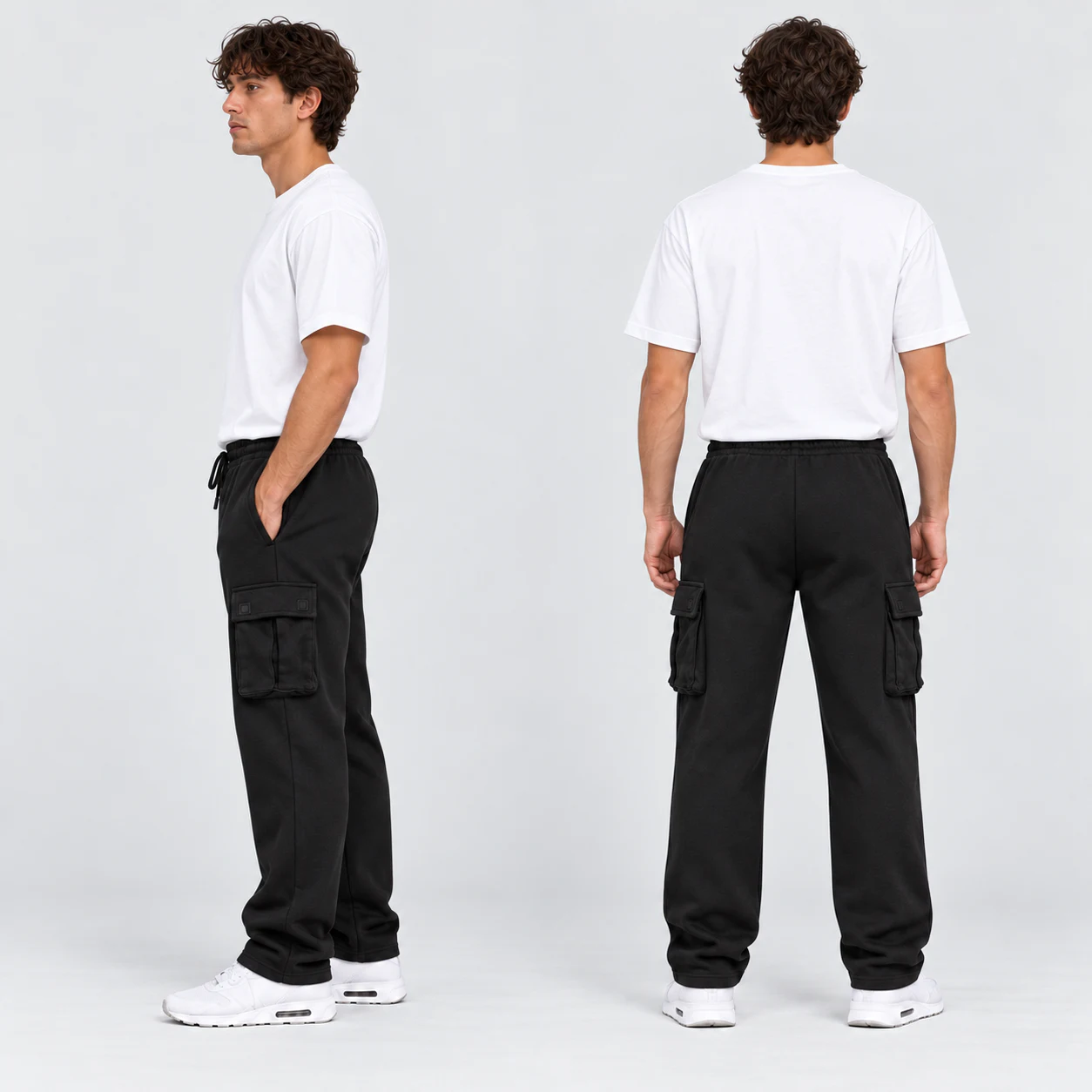 Men's straight-leg cargo sweatpants side and back fit