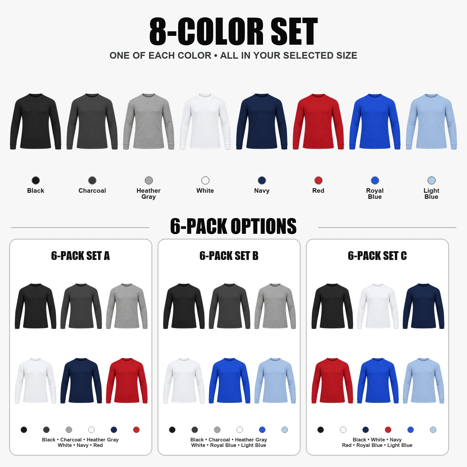 Eight-color thermal set and three six-pack color combinations
