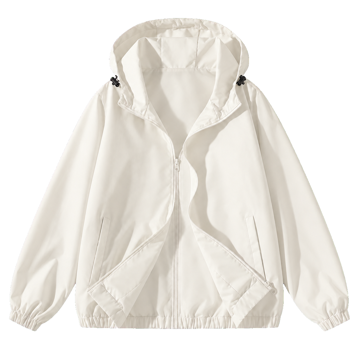Beige unisex hooded full-zip jacket
