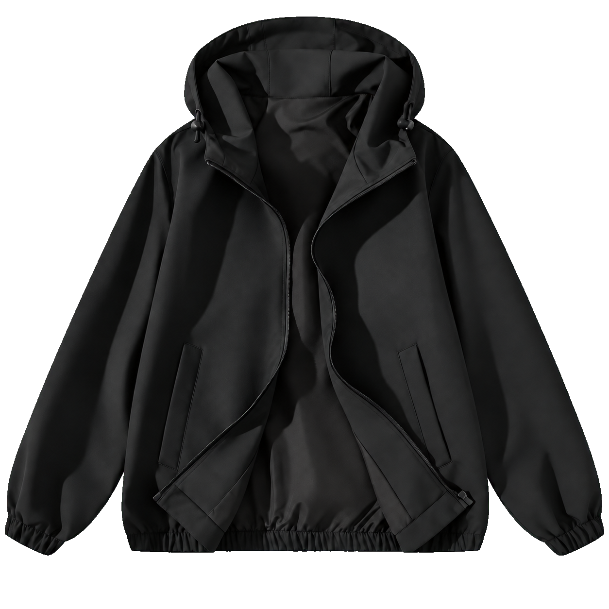 Black unisex hooded full-zip jacket