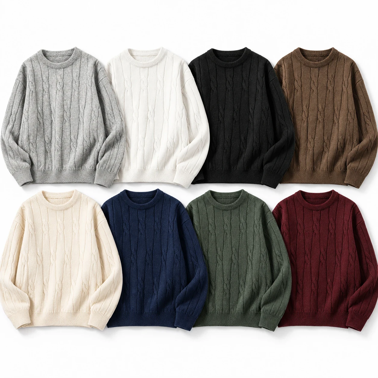 8-Piece All Colors cable-knit crewneck sweater option
